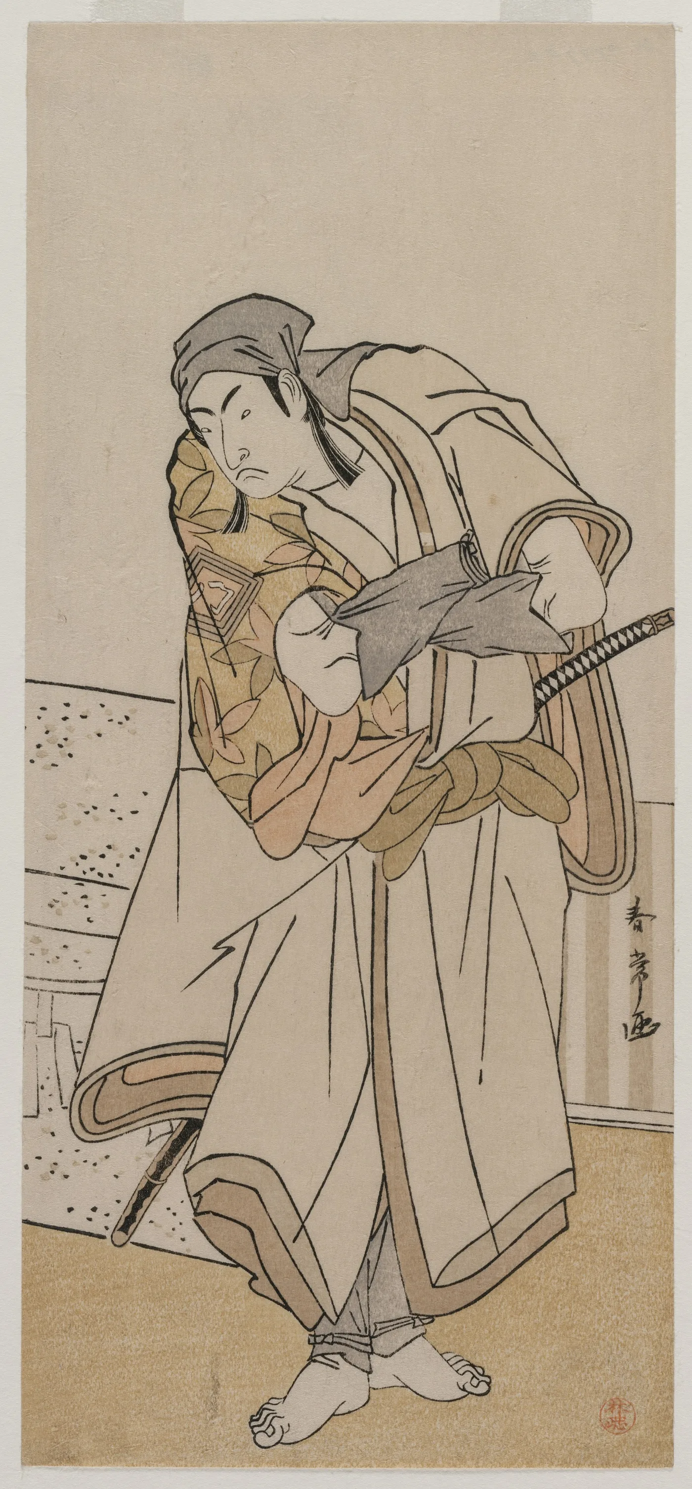 Ichikawa Monnosuke II Standing Beside a Stone Box, 1780