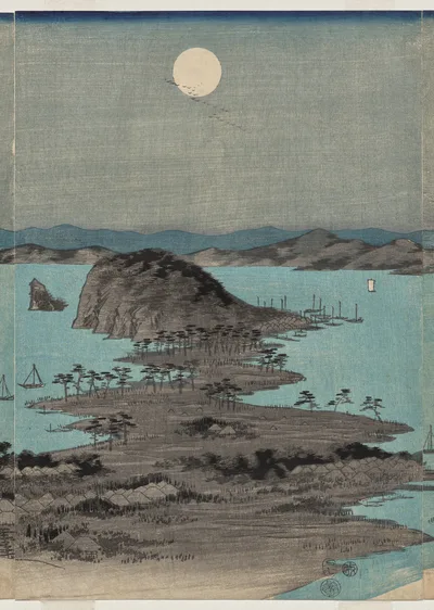 Evening View of the Eight Famous Places near Kanazawa Under Full Moon…, 1857
