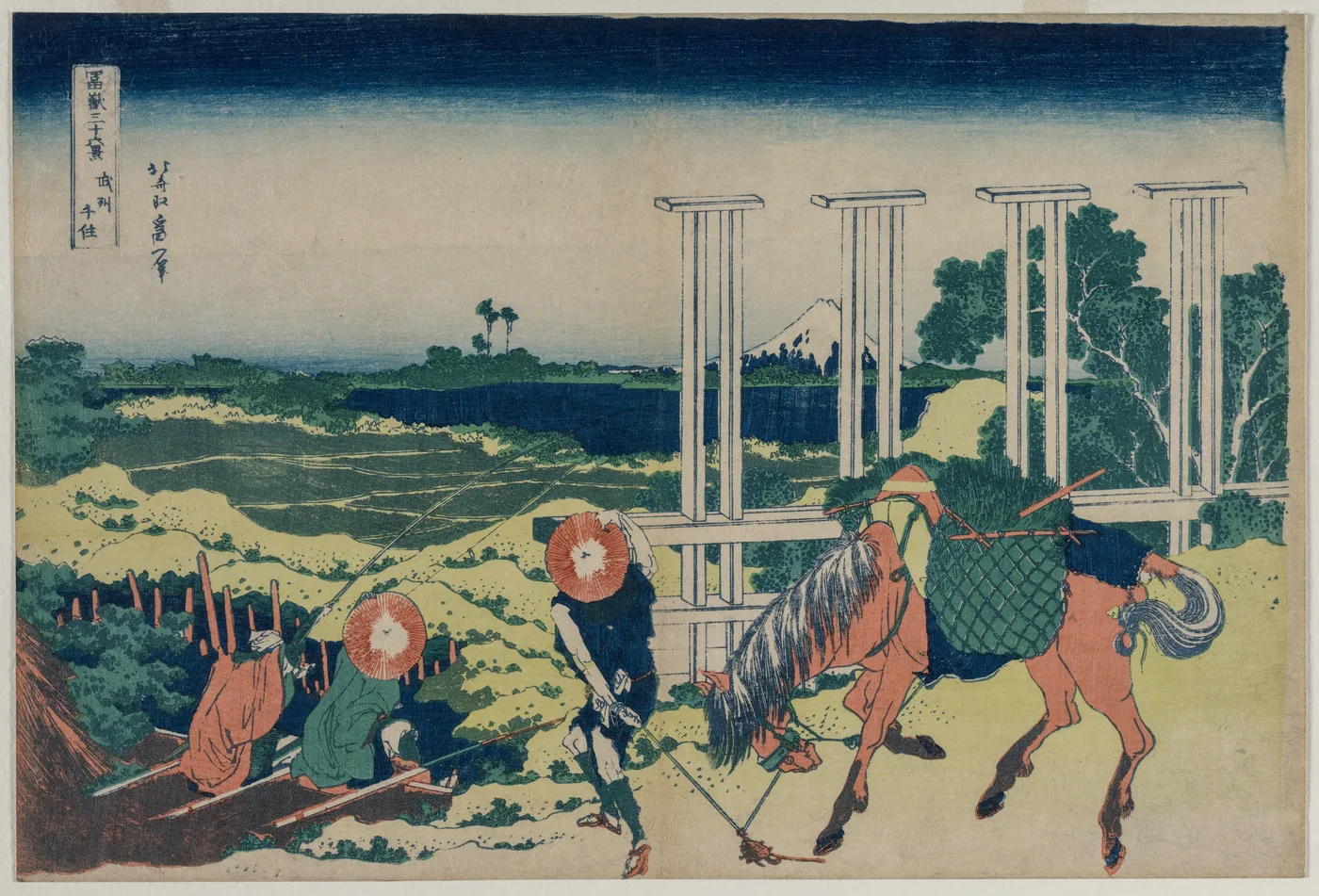 The Weir at Senju in Musashi Province (from the series Thirty-Six…, 1830