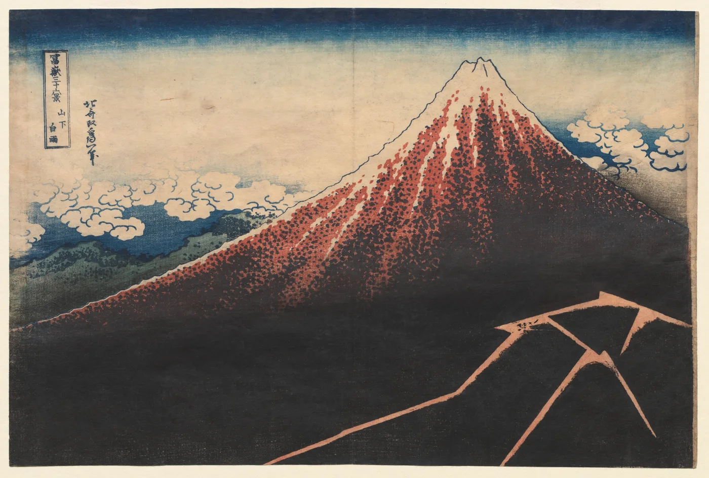 Rain Below the Mountain (from the series Thirty-six Views of Mt. Fuji), 1830