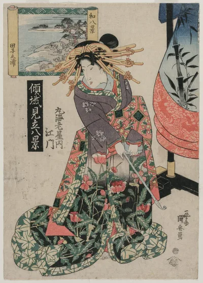 The Courtesan Emon of Maruebiya with a View of Tago Bay (form the…, 1820