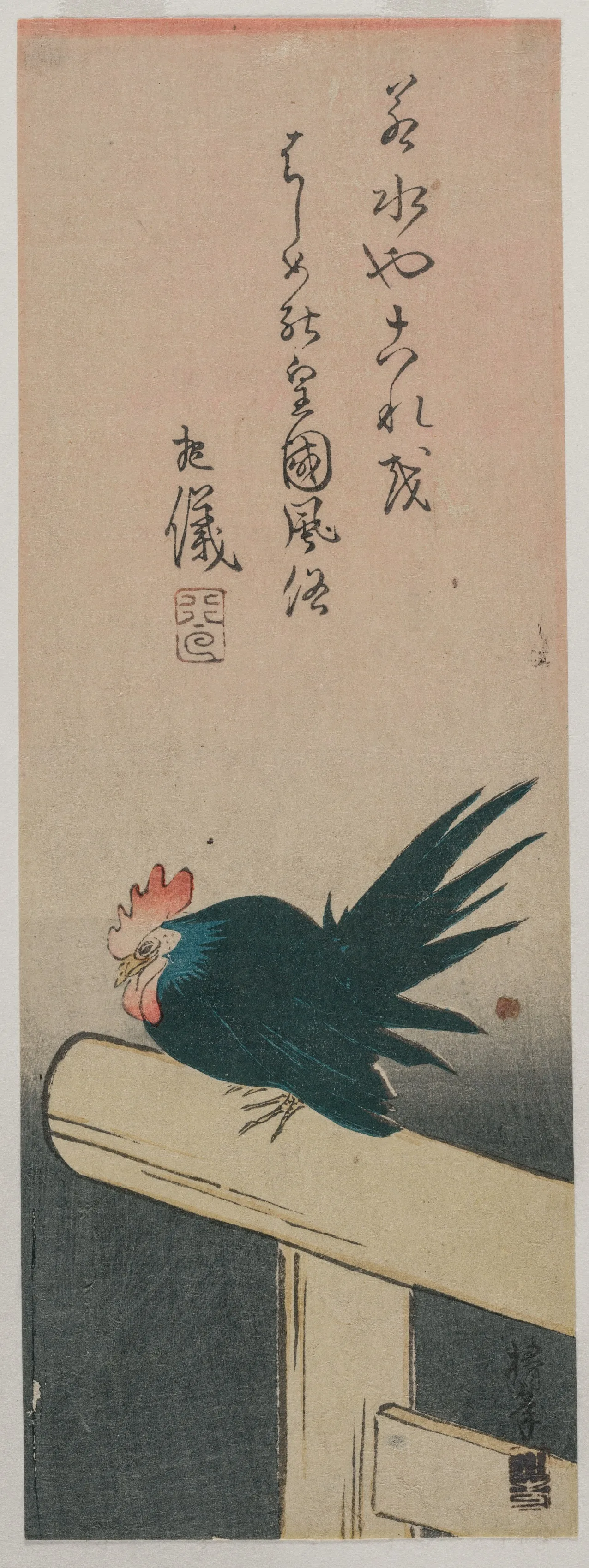 Green Rooster Perched on Torii (Shrine Gate), 1830
