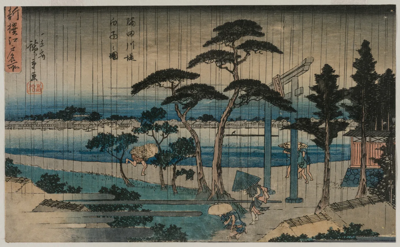 Picture of Light Rain on the Embankment of the Sumida River, from the…, 1830