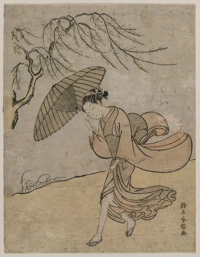 Photograph from 1766: Woman Running Past a Willow Tree in a Breeze