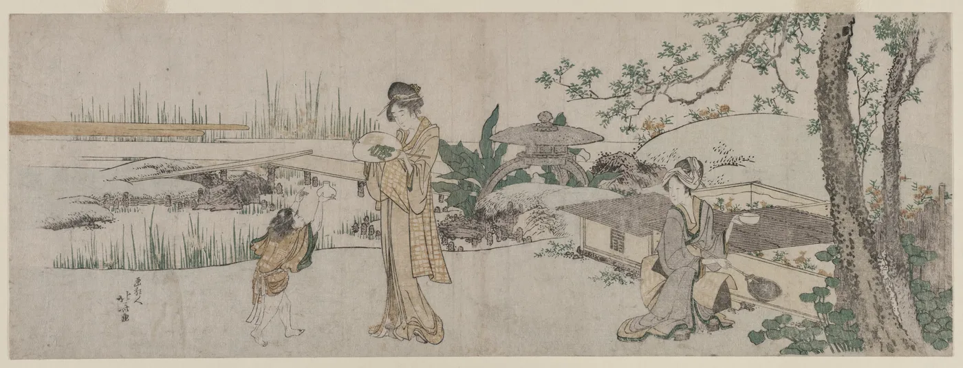 Two Women and a Child Beside a Goldfish Tank, 1800