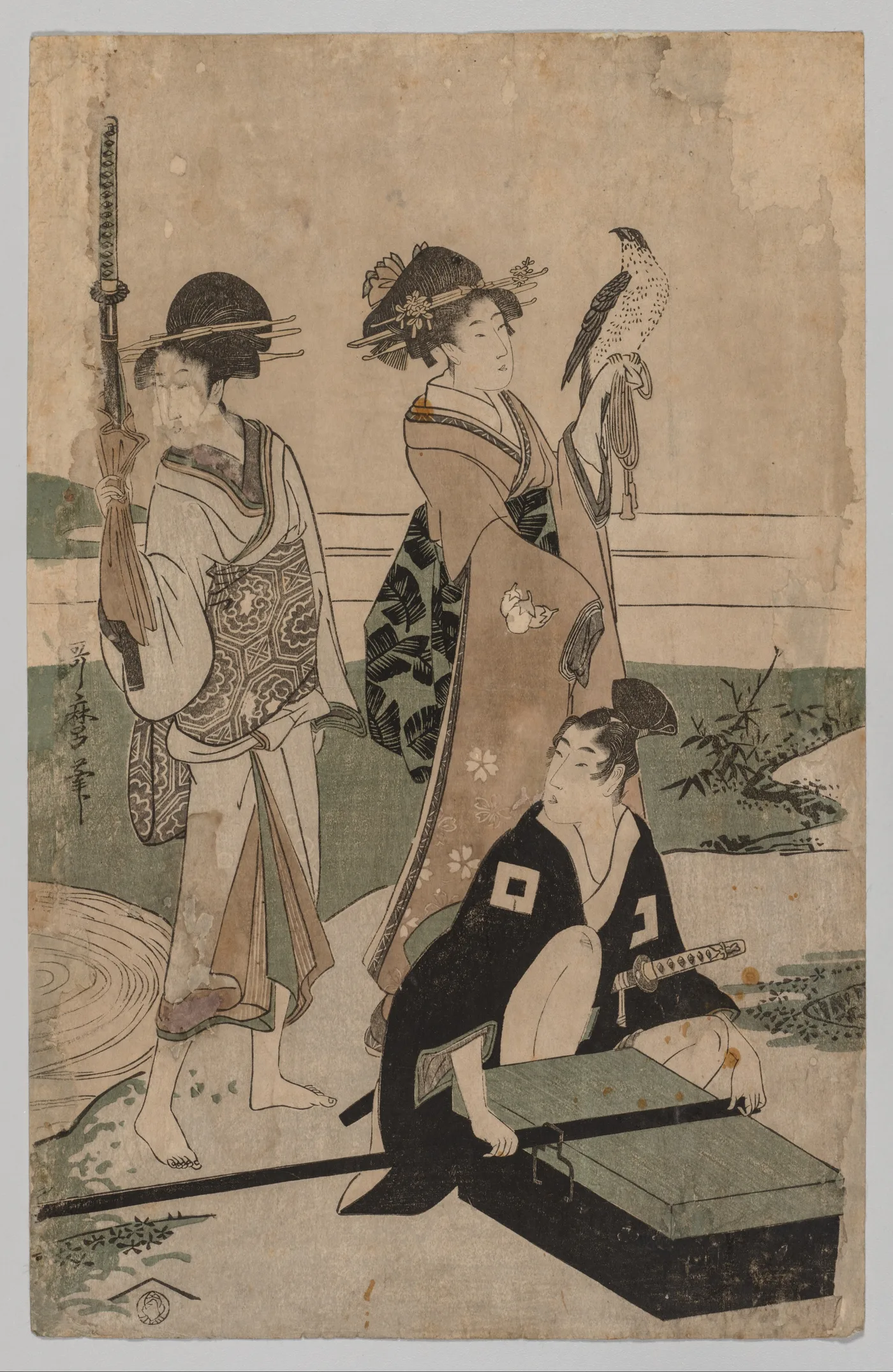Daimyō and his Retinue Crossing a Stream in Plain Near Fuji, 1753
