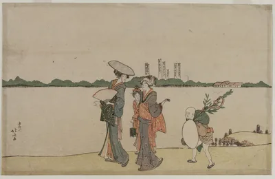 Women and Children Walking Along the Sumida River, 1800
