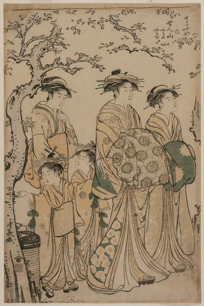 The Courtesan Senzan of Chojiya Strolling with her Kamuro Yasono and…, 1786