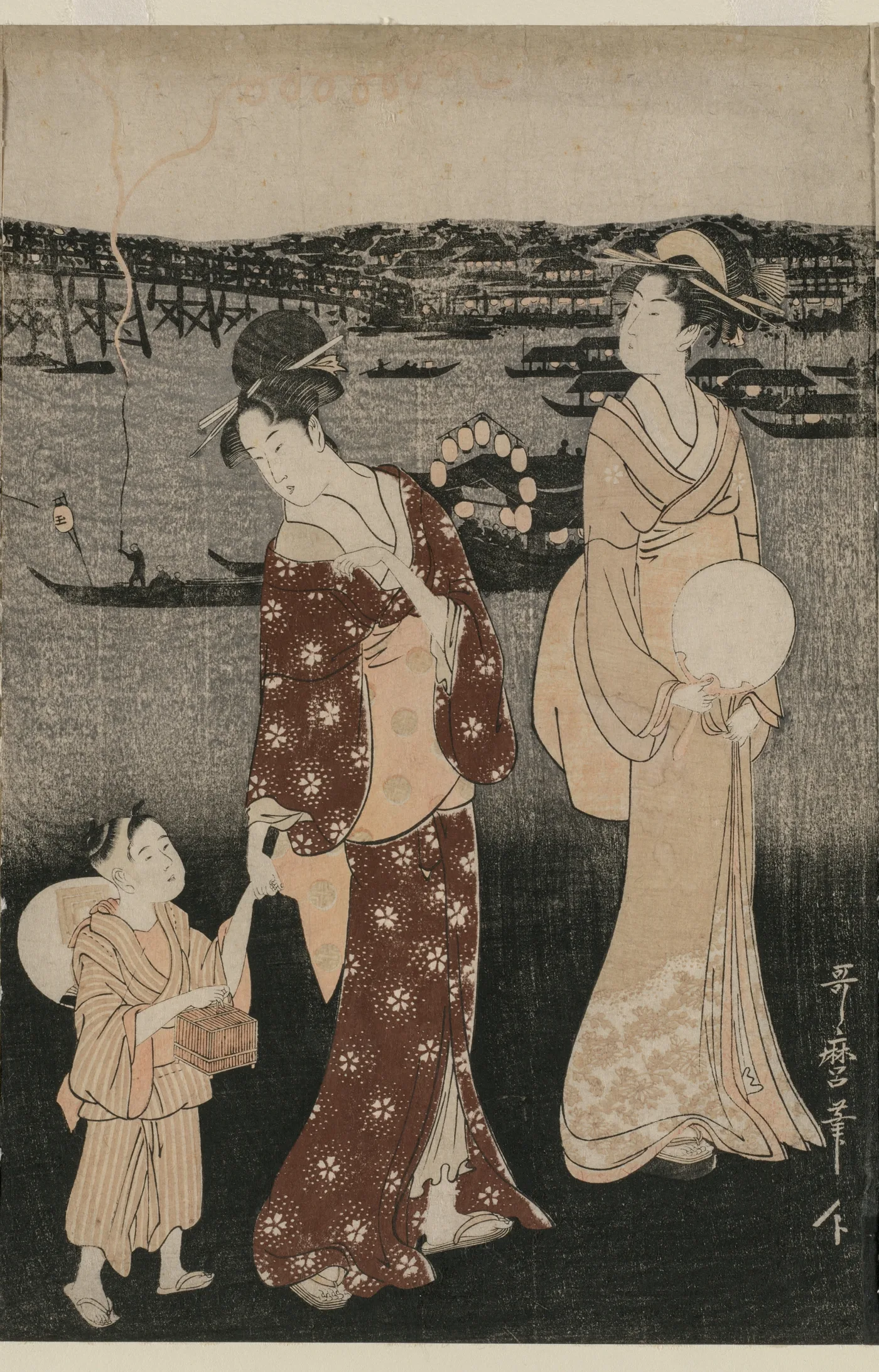 Women Enjoying the Evening Cool Near Ryogoku Bridge, 1790