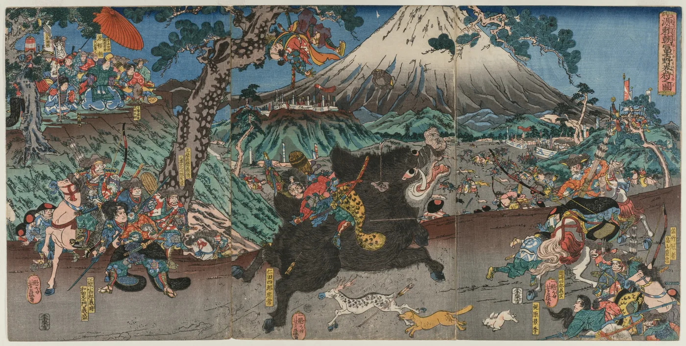 Picture of Minamoto no Yoritomo's Hunt on the Slopes of Mount Fuji, 1840