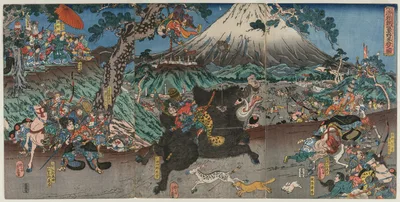 Picture of Minamoto no Yoritomo's Hunt on the Slopes of Mount Fuji, 1840