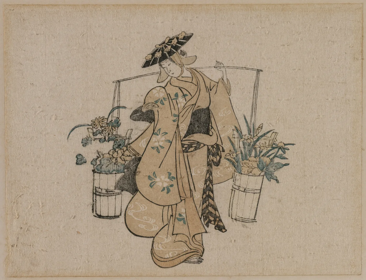 A Beauty Carrying Two Buckets of Flowers, 1696