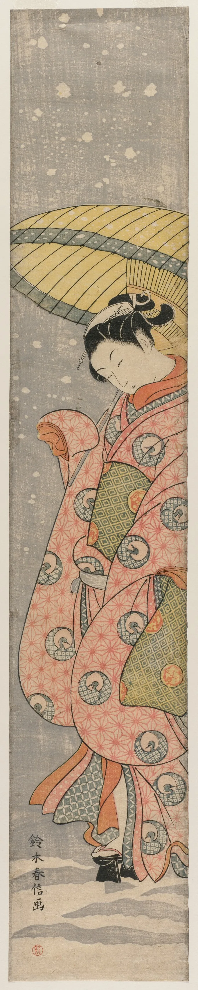 Young Woman Standing Under an Umbrella in the Snow, 1767