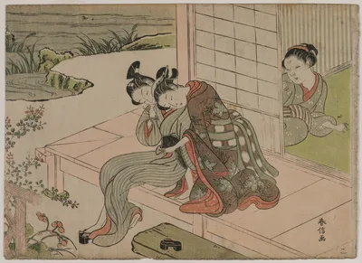 Woman Watching Young Couple Embrace on a Veranda, 1760