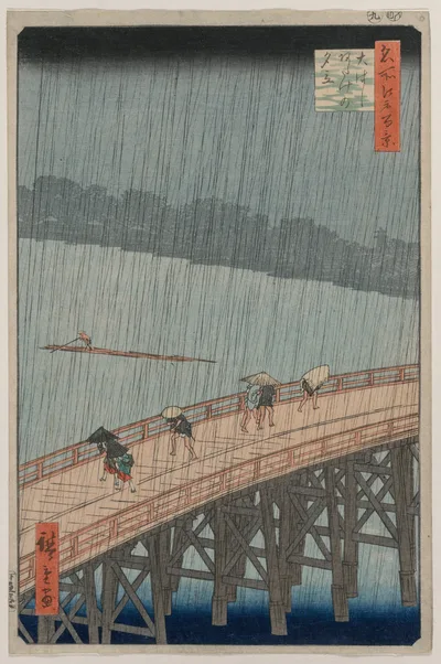 Sudden Shower over Shin-Ōhashi Bridge and Atake, from the series One…, 1857