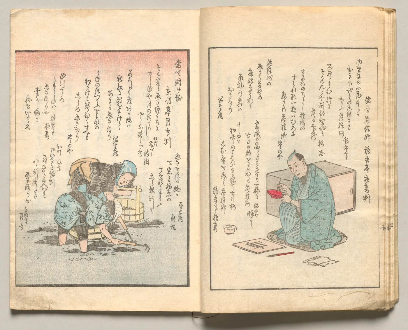 Spread Eight from Volume Five of People of Japan in Light Verse…, 1857