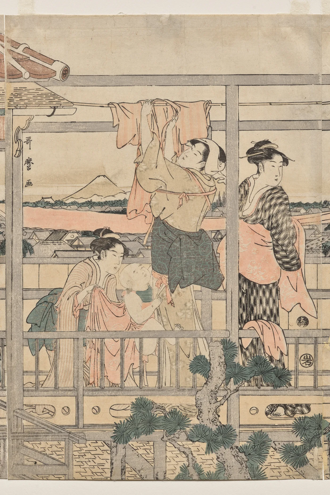 Women Hanging Laundry to Dry on a Balcony, 1790