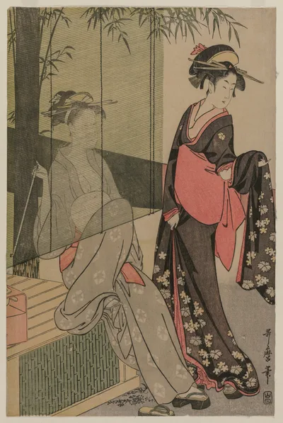 Two Women by a Bamboo Blind, 1797