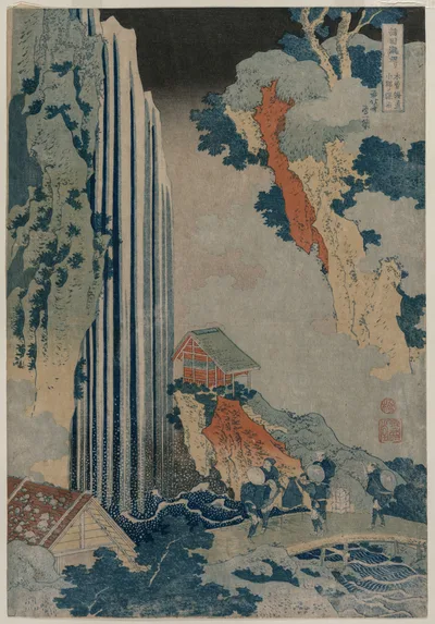 Ono Waterfall on the Kiso Road (from the series a Tour of Waterfalls…, 1830