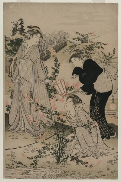 Women Cutting Branches of Bush Clover; The Noji Tama River in Omi…, 1780