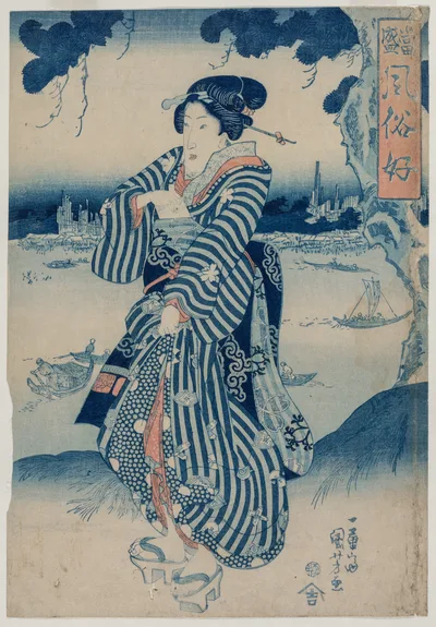 Geisha Standing on the Bank of the Sumida River (from the series…, 1830