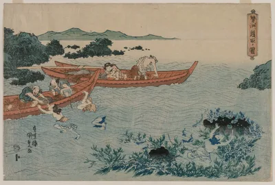 Abalone Divers off the Coast of Ise, from an Untitled Landscape Series, 1830